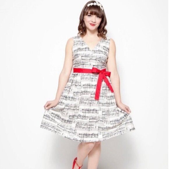Modcloth "In the Key of Chic" Musical Score Dress in Black and Cream - Picture 1 of 12